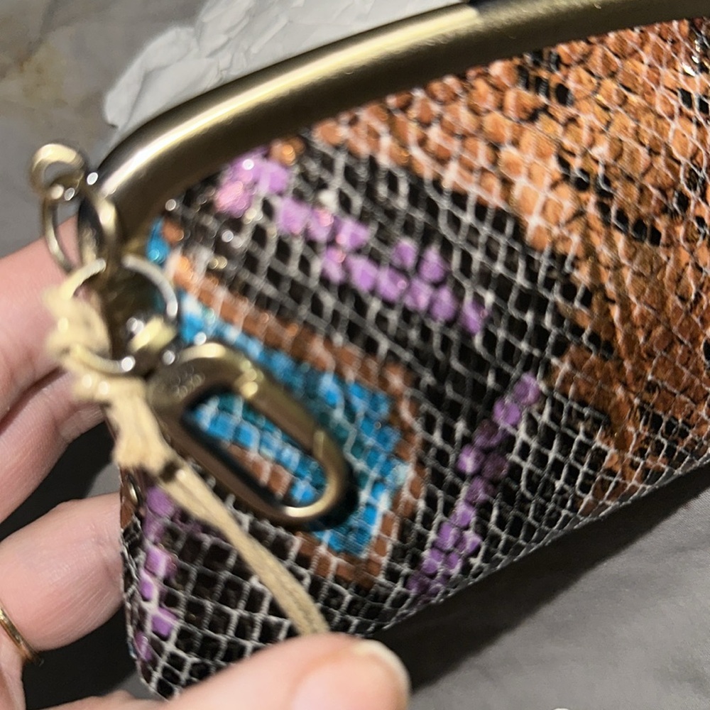 NWT hobo snakeskin colorful kisslock leather coin bag satin interior pretty - Picture 4 of 7